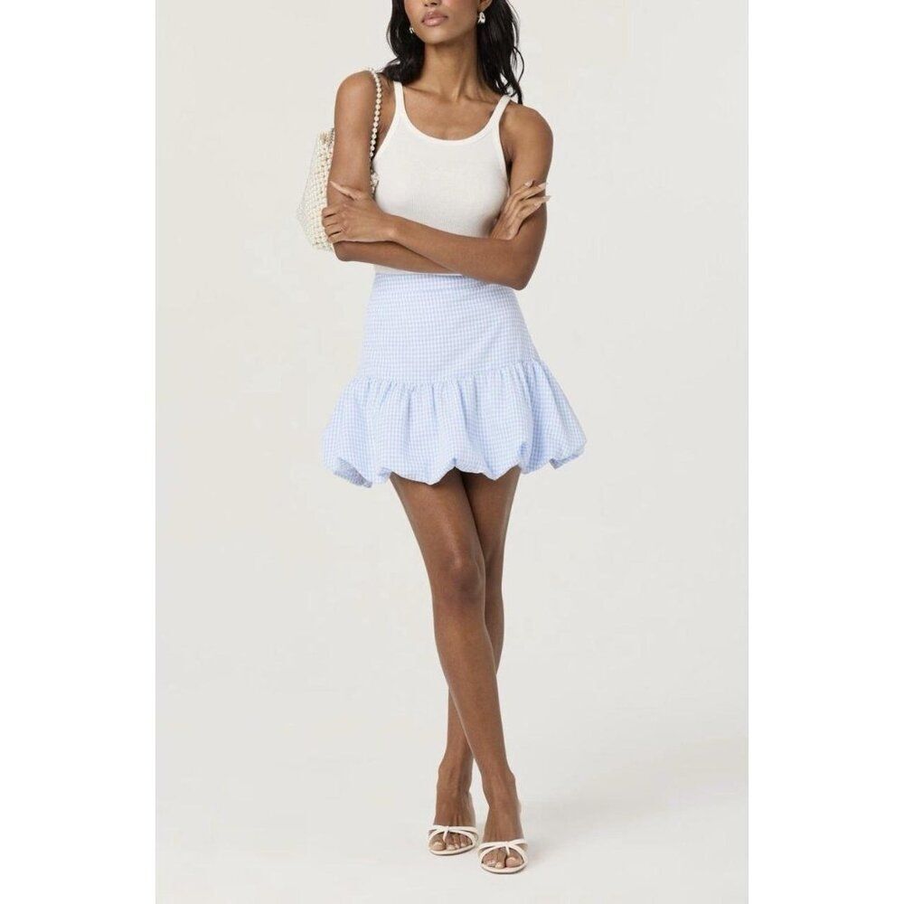 ASTR the Label Blue Gingham Bubble Hem Mini Skirt Coquette Dorothy Wizard of Oz - Picture 3 of 12